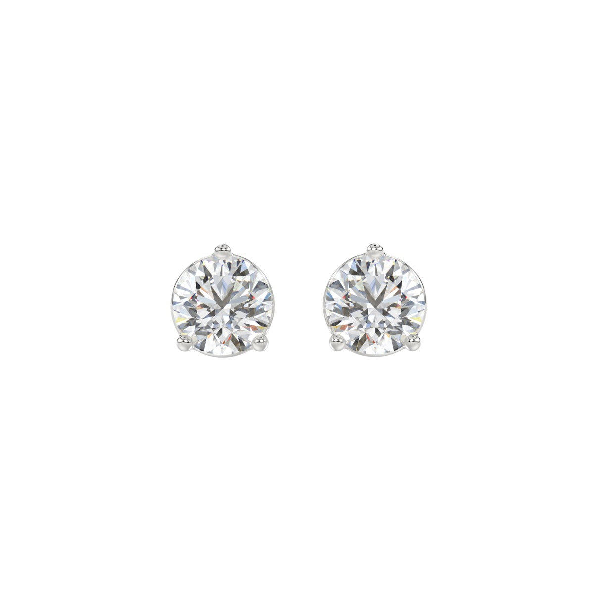 2 CTW round lab-grown diamond stud earrings in white gold front view