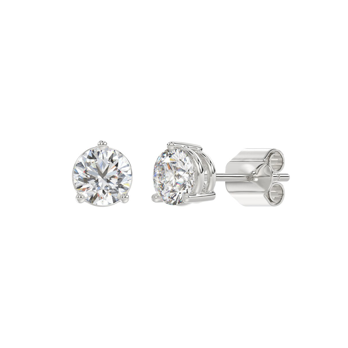 2 CTW round lab-grown diamond stud earrings in white gold full product view