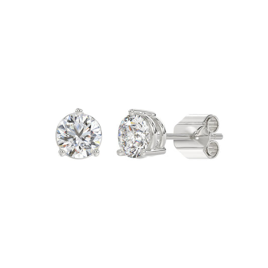 2 CTW round lab-grown diamond stud earrings in white gold full product view