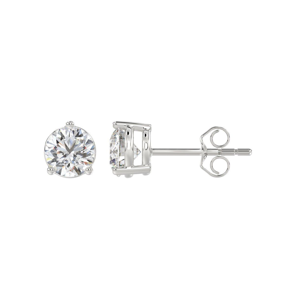 2 CTW round lab-grown diamond stud earrings in white gold side view