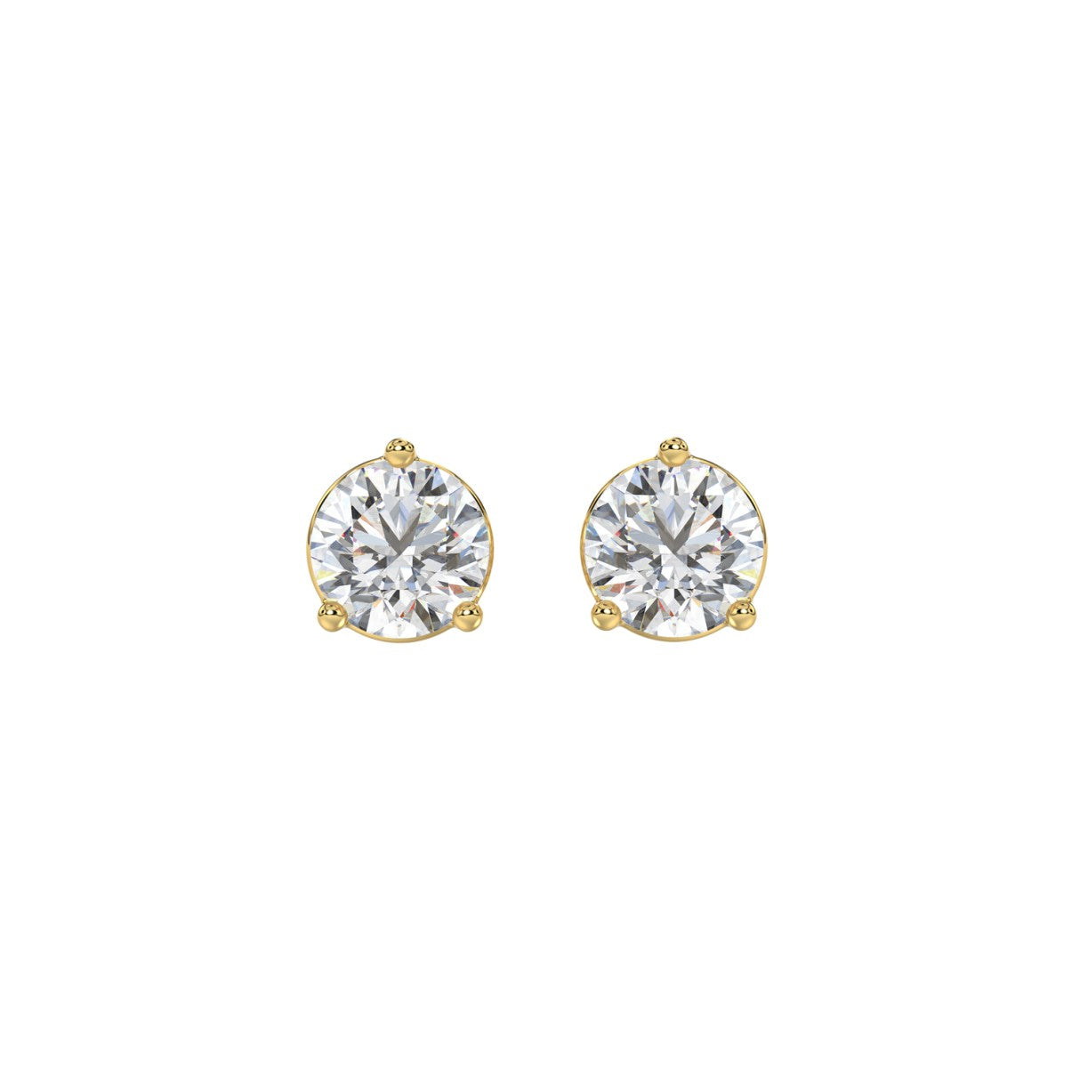 2 CTW round lab-grown diamond stud earrings in yellow gold front view