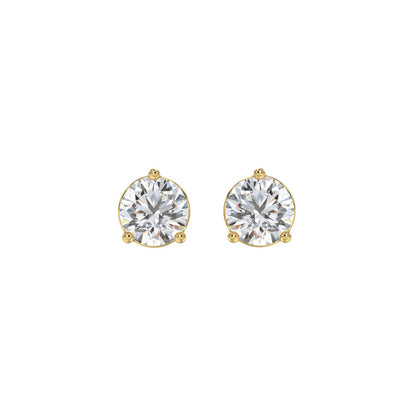 2 CTW round lab-grown diamond stud earrings in yellow gold front view