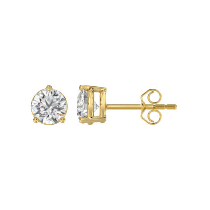 2 CTW round lab-grown diamond stud earrings in yellow gold side view