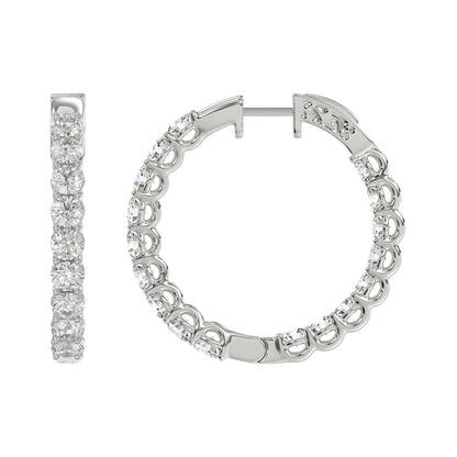 3 CTW 10K white gold inside-out lab-grown diamond hoop earrings angled view