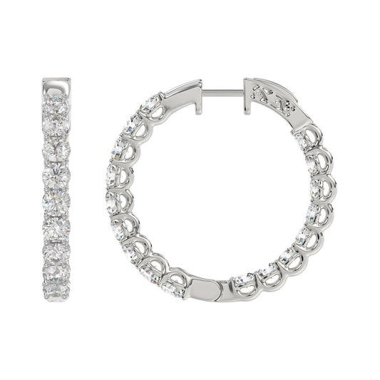 3 CTW 10K white gold inside-out lab-grown diamond hoop earrings angled view