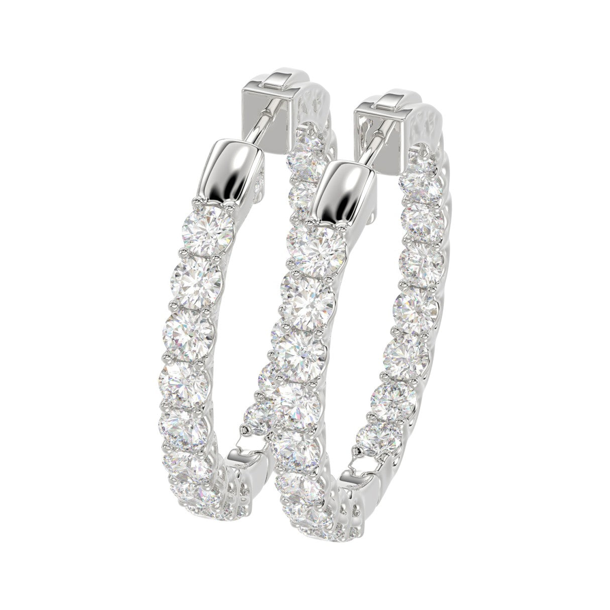3 CTW 10K white gold inside-out lab-grown diamond hoop earrings front view