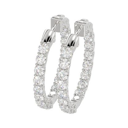 3 CTW 10K white gold inside-out lab-grown diamond hoop earrings front view