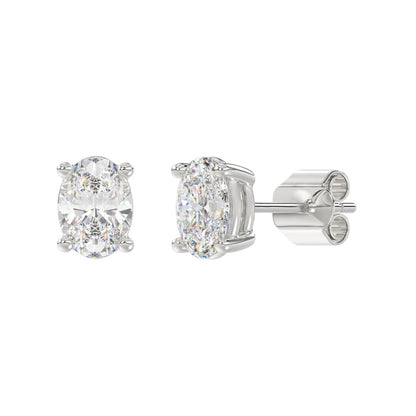 3 CTW oval stud earrings in white gold front and angled view