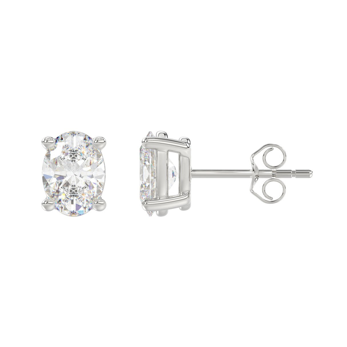 3 CTW oval stud earrings in white gold pair front view