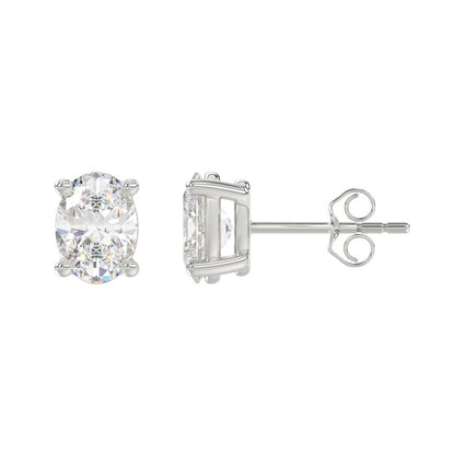 3 CTW oval stud earrings in white gold pair front view
