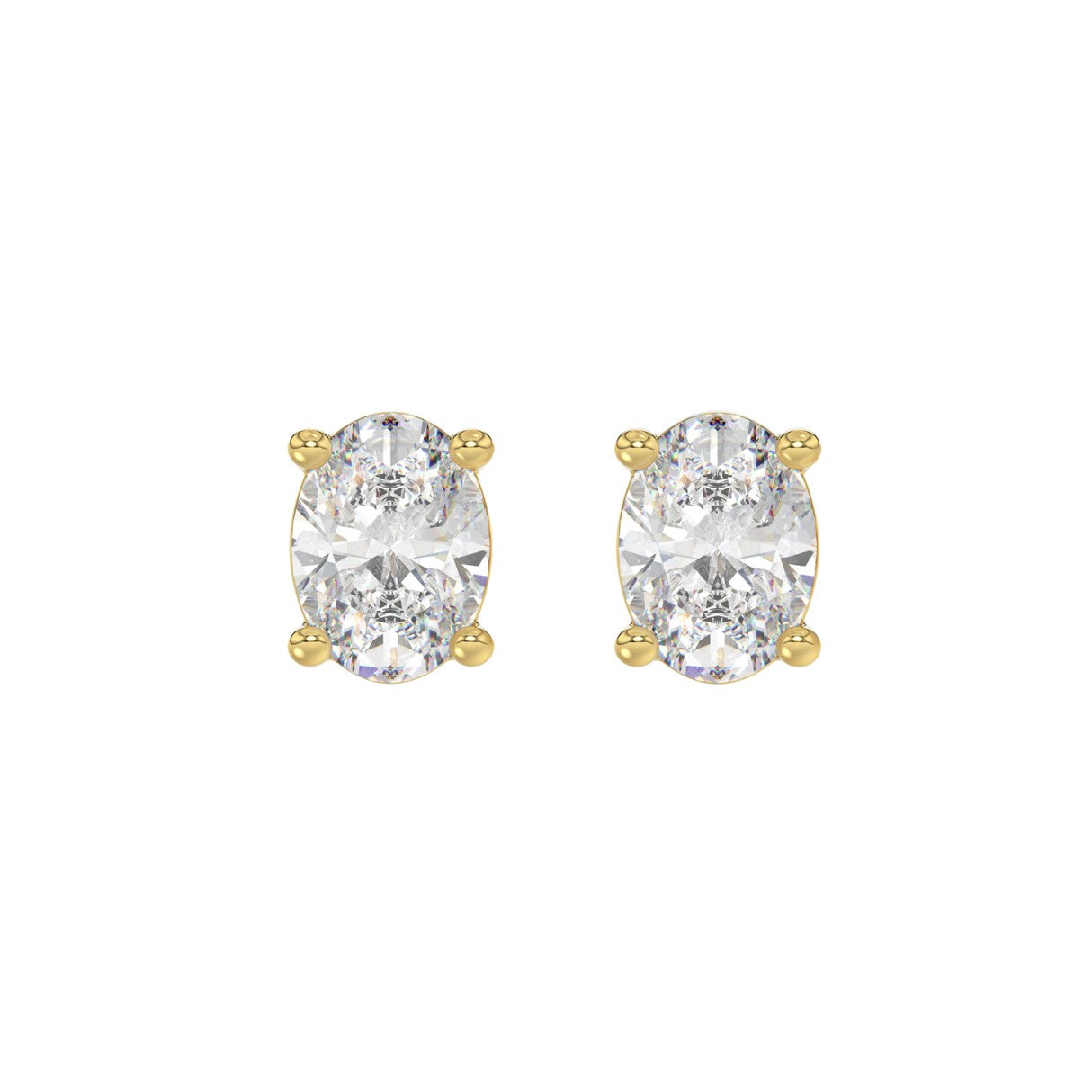 3 CTW oval stud earrings in yellow gold pair front view