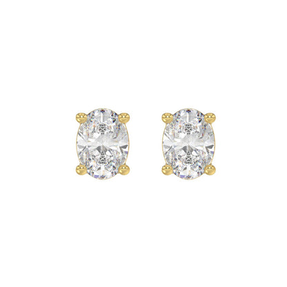 3 CTW oval stud earrings in yellow gold pair front view