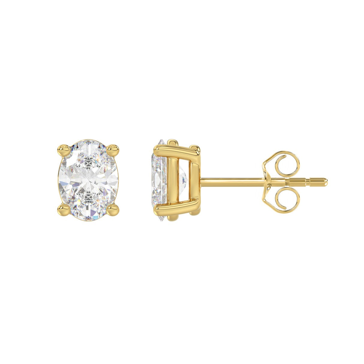 2 CTW Oval Lab-Grown Diamond Stud Earrings in yellow gold - angled side view