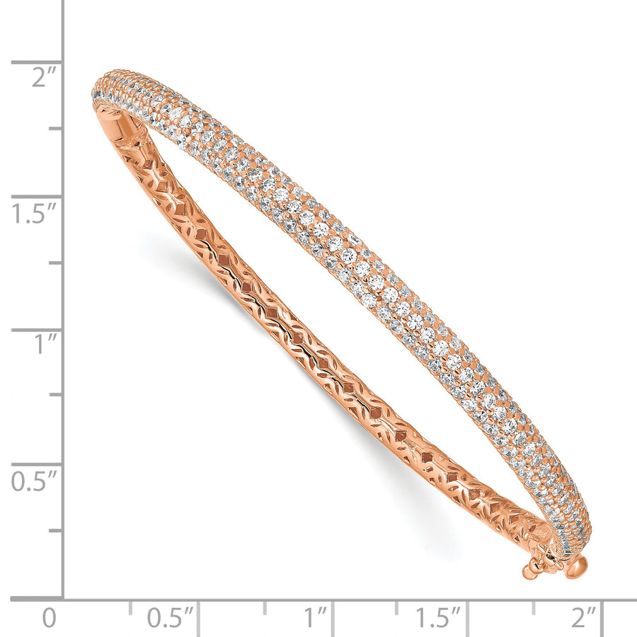 Rose-tone sterling silver 175-stone pavé CZ hinged bangle measurement guide