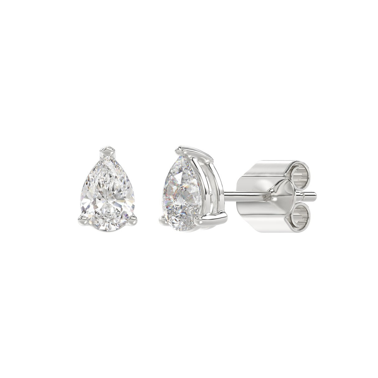Pear Lab-Grown Diamond Stud Earrings in white gold - front and side view