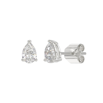 Pear Lab-Grown Diamond Stud Earrings in white gold - front and side view