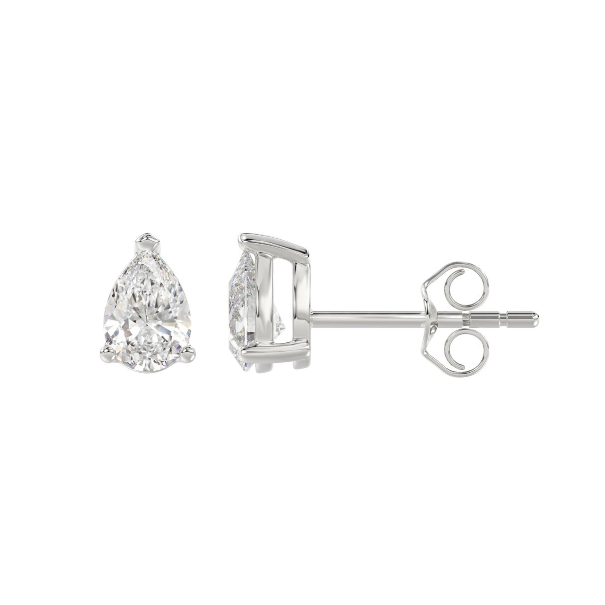 Pear Lab-Grown Diamond Stud Earrings in white gold - side profile view