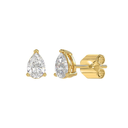 Pear Lab-Grown Diamond Stud Earrings in yellow gold - front and side view