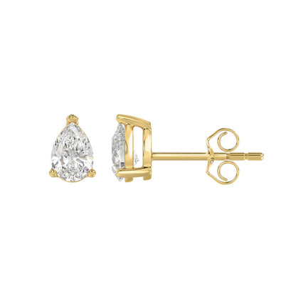 Pear Lab-Grown Diamond Stud Earrings in yellow gold - side profile view