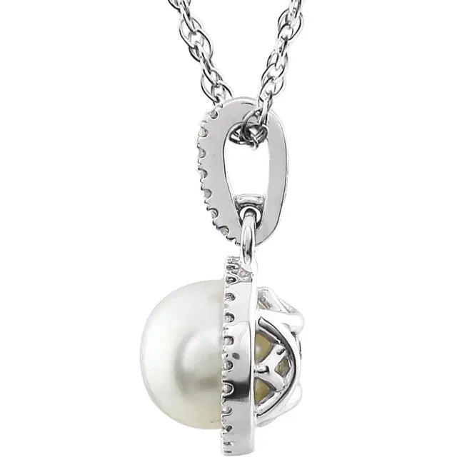 Halo Birthstone Necklace Collection – June Freshwater Pearl