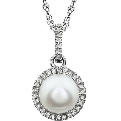 Halo Birthstone Necklace Collection – June Freshwater Pearl