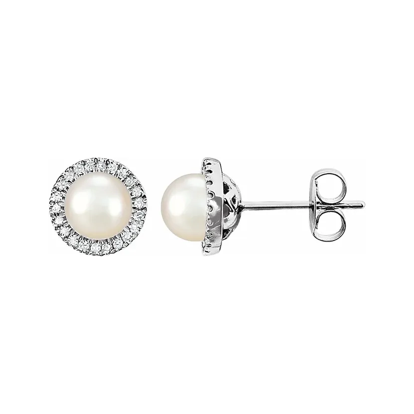 June Birthstone Halo Stud Earrings - Freshwater Pearl and Lab-Grown Diamond