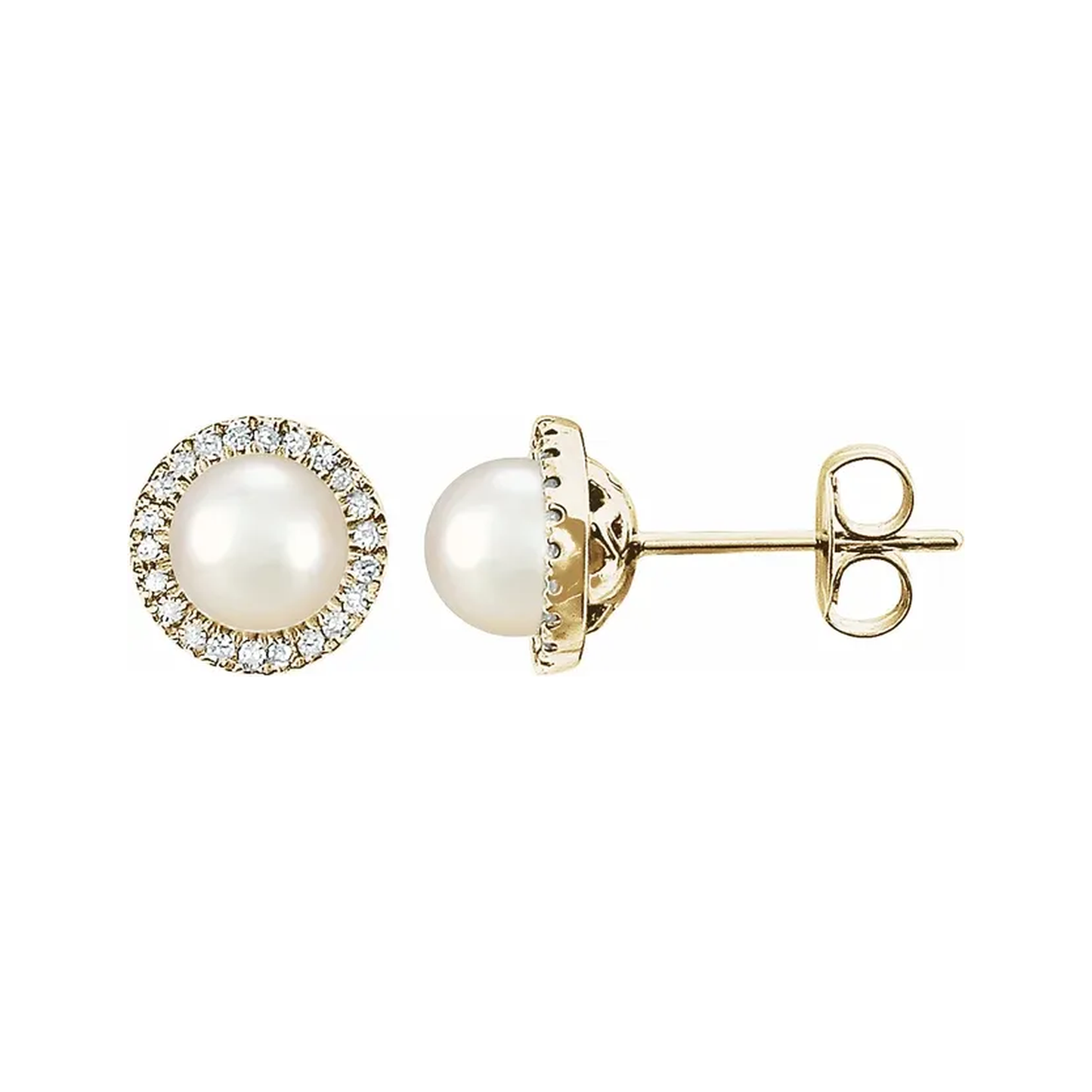 June Birthstone Halo Stud Earrings - Freshwater Pearl and Lab-Grown Diamond