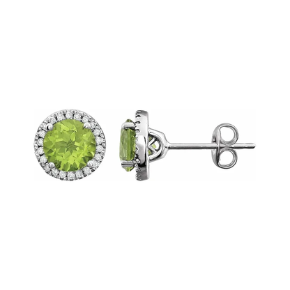 August Birthstone Halo Stud Earrings - Peridot and Lab-Grown Diamond