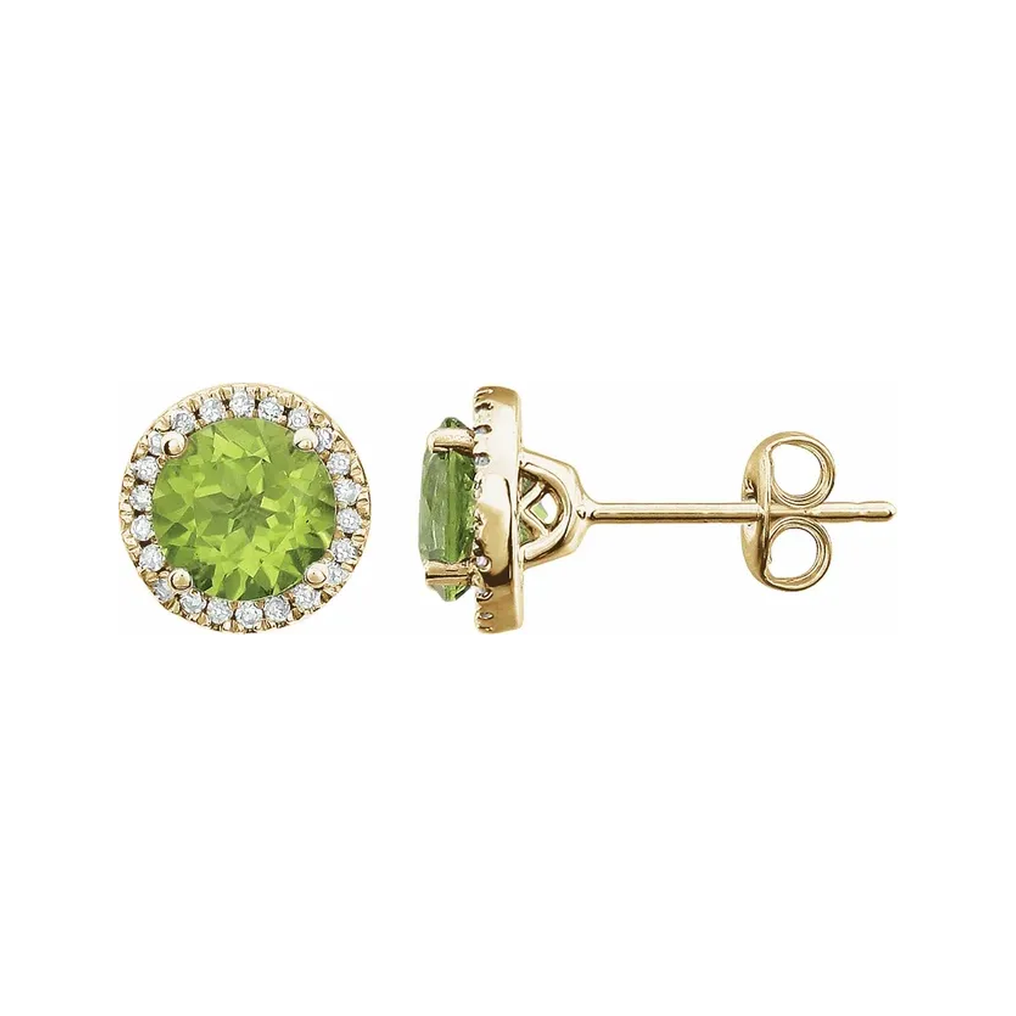 August Birthstone Halo Stud Earrings - Peridot and Lab-Grown Diamond