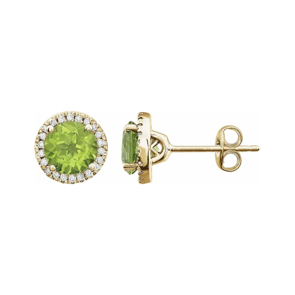 August Birthstone Halo Stud Earrings - Peridot and Lab-Grown Diamond