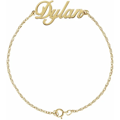 Personalized script name bracelet in yellow gold-plated sterling silver