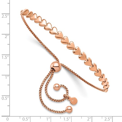 Polished heart bolo bracelet rose-tone measurement guide