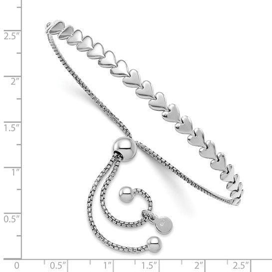 Polished heart bolo bracelet silver-tone measurement guide