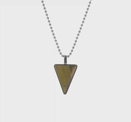 Stainless Steel Tiger's Eye Triangle Pendant Necklace