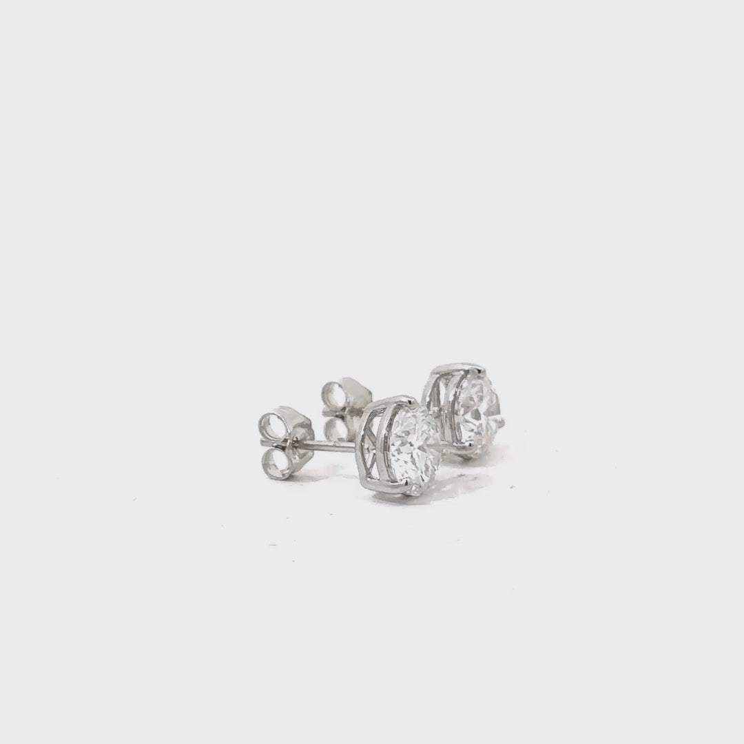 1.5 CTW round lab-grown diamond stud earrings in white gold video