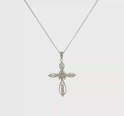 Sterling Silver CZ Open-Detail Cross Necklace
