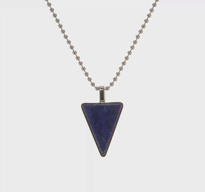Stainless Steel Lapis Triangle Pendant Necklace