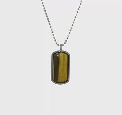 Stainless Steel Tiger's Eye Dog Tag Necklace