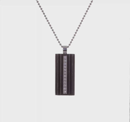 Black IP Stainless Steel CZ Pendant Necklace