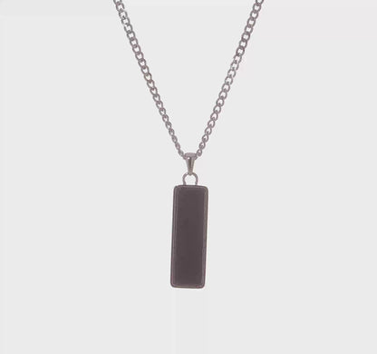Stainless Steel Black Onyx Inlay Rectangle Pendant Necklace