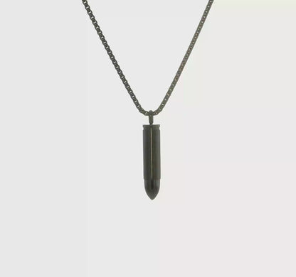 Black IP Stainless Steel Bullet Capsule Necklace