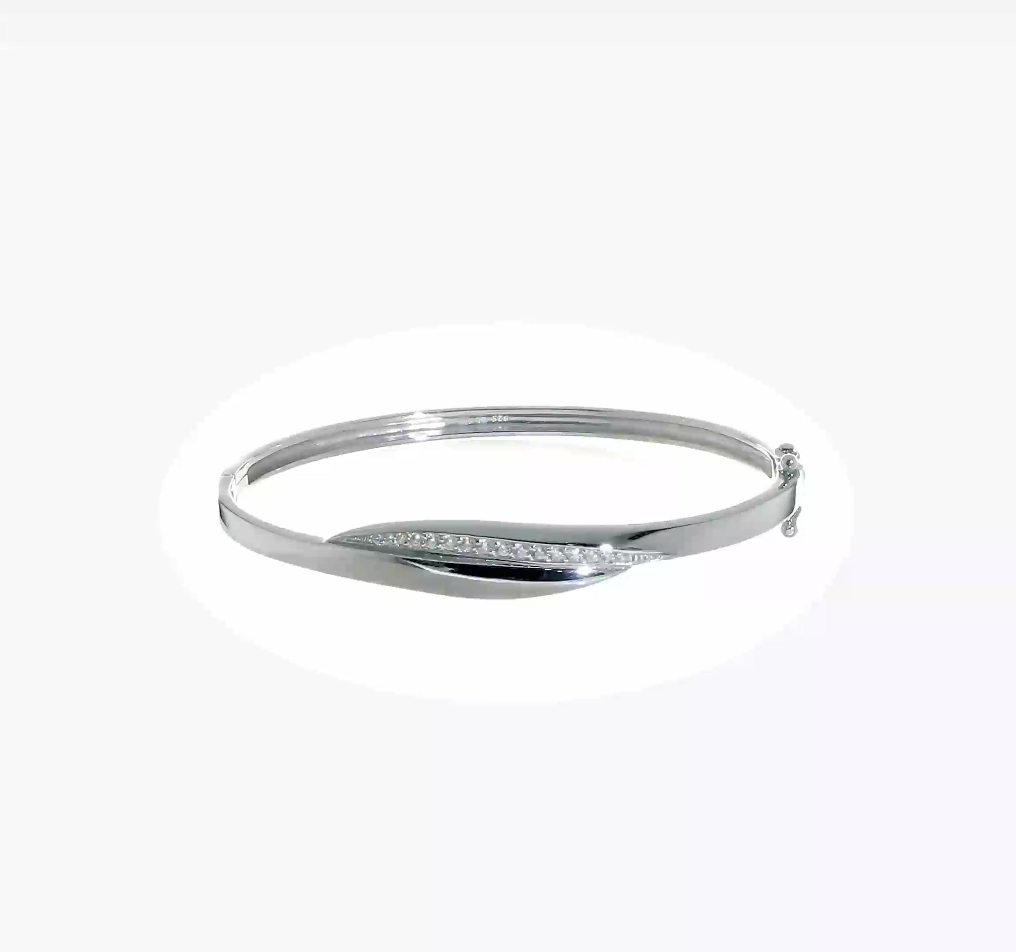 Sterling silver CZ polished hinged bangle video