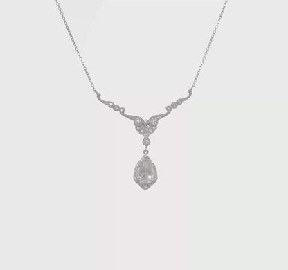 Rhodium-Plated Sterling Silver Cubic Zirconia Statement Teardrop Necklace