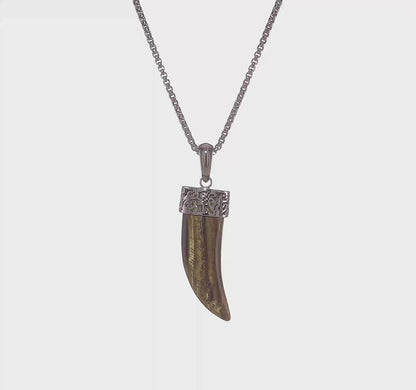 Stainless Steel Tiger's Eye Horn Pendant Necklace