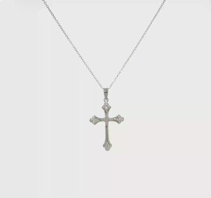 Sterling Silver CZ Flared Cross Necklace