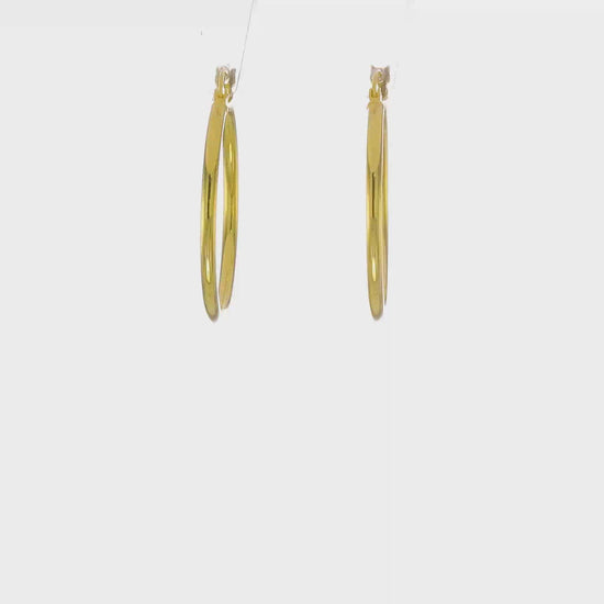 Classic 2mm gold-tone sterling silver hoop earrings, 30 mm — video view