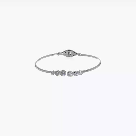 Sterling silver graduated bezel CZ hinged cuff bracelet shown in video