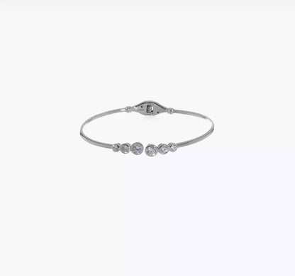 Sterling silver graduated bezel CZ hinged cuff bracelet shown in video