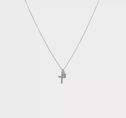 Sterling Silver Cubic Zirconia Double Cross Necklace