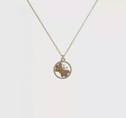 Sterling Silver Pink and Orange Enamel Butterfly Children’s Necklace and Earrings Set